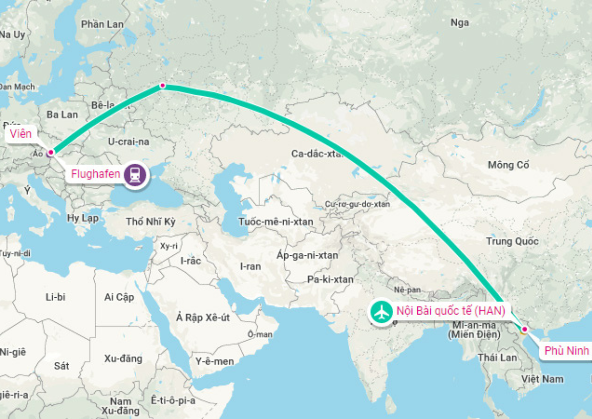 Bản đồ chuyến bay tết 2025 từ Áo về Việt Nam